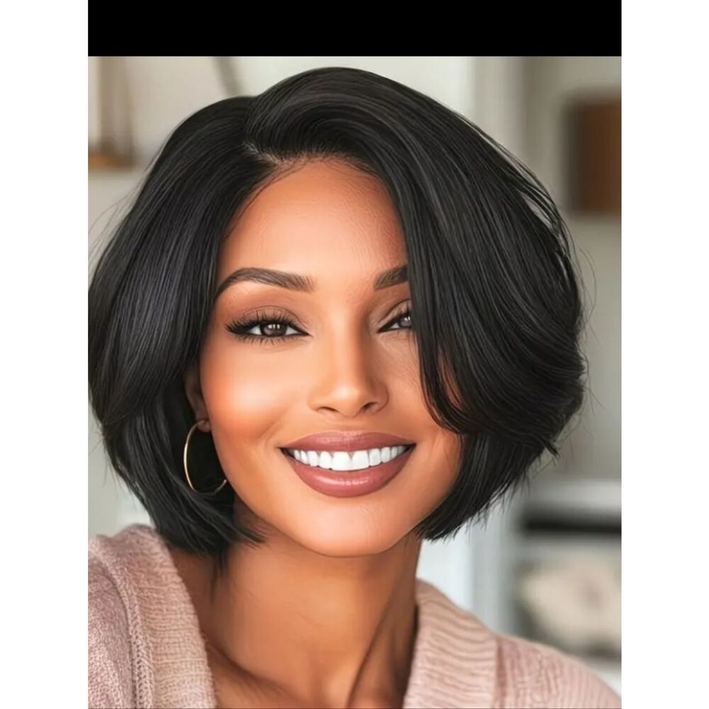 🆕️👩‍🦱 Side Swept Layered Bob Wig, 8", Brown